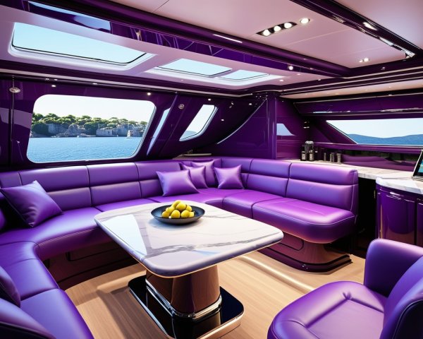 Luxurious Yacht Interior with Purple Color Scheme