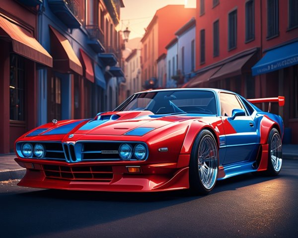 Retro Sports Car at Sunset in Urban Setting