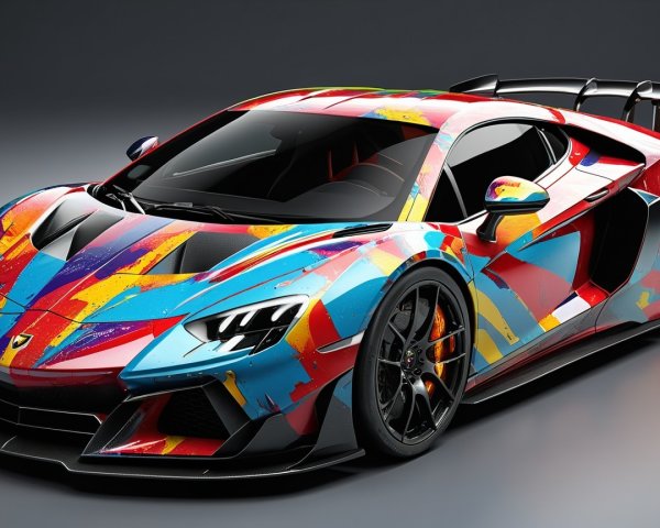 Vibrant Sports Car with Abstract Paint Design