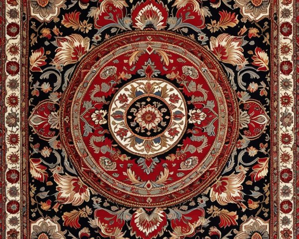 Elegant Black Floral Rug with Medallion Design