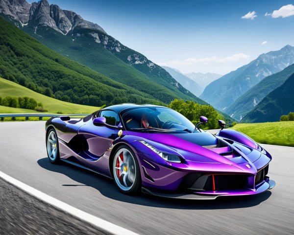 Purple Sports Car on Winding Mountain Road