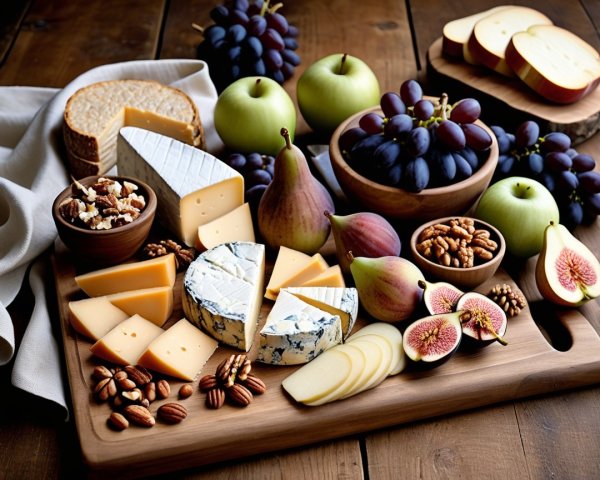 Charcuterie Board with Cheeses, Fruits, and Nuts