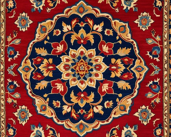 Richly Patterned Red Area Rug with Floral Motif