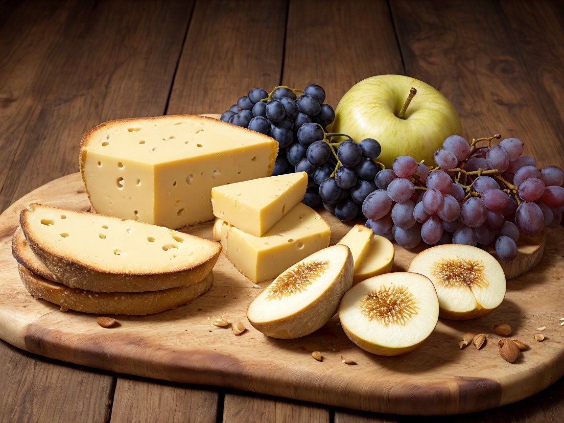Rustic Cheese Board with Grapes and Fresh Fruit