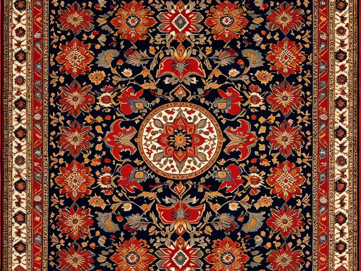 Ornate Persian-style rug with floral patterns and medallion