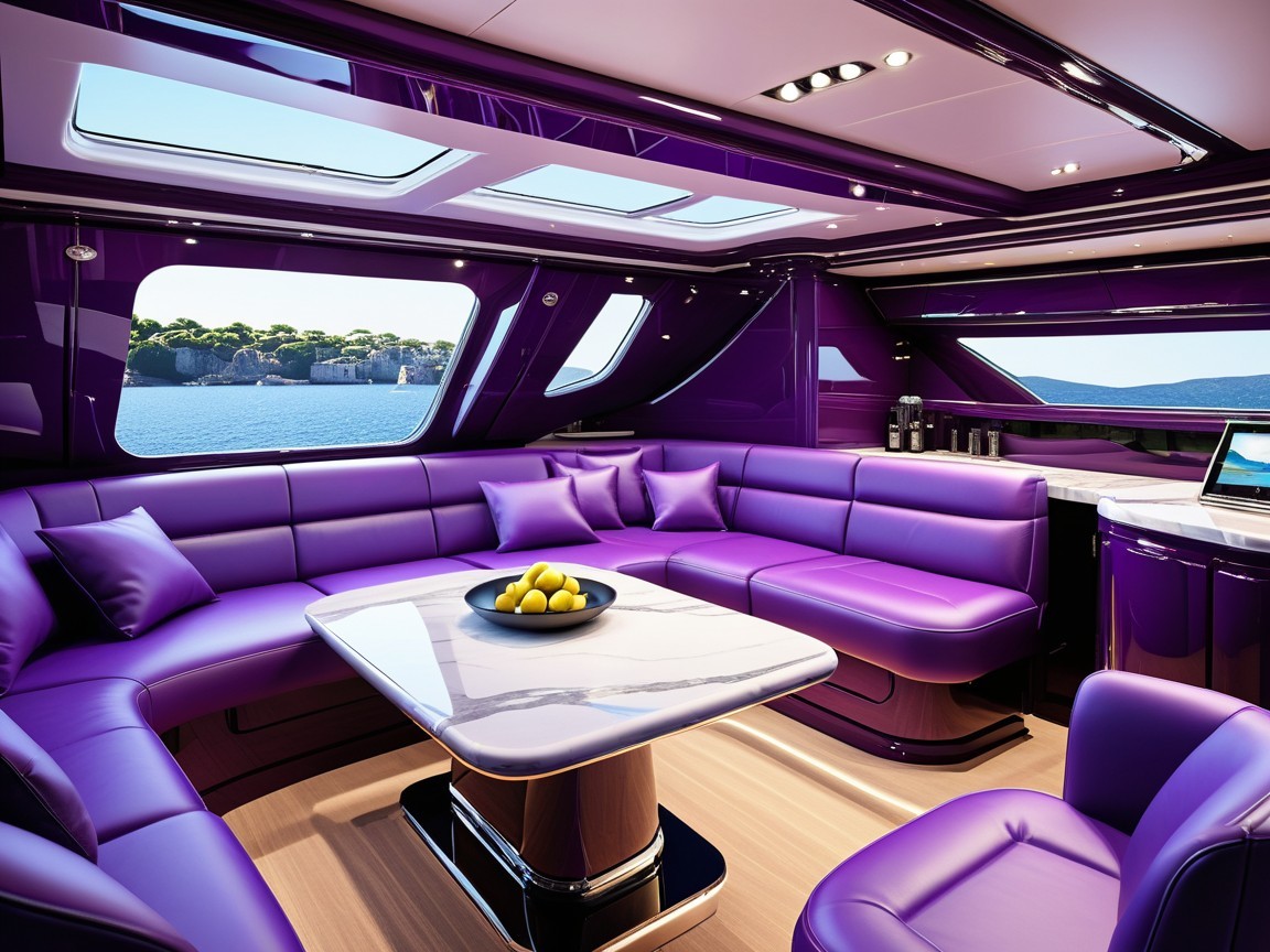 Luxurious Yacht Interior with Purple Color Scheme