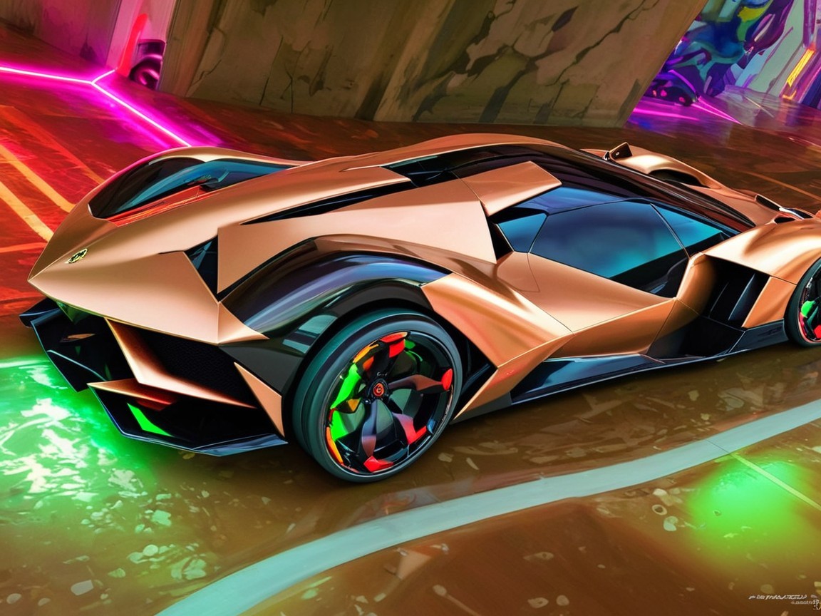 Futuristic Sports Car with Metallic Bronze Finish