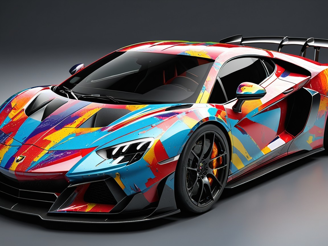 Vibrant Sports Car with Abstract Paint Design