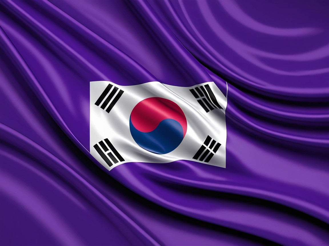 South Korean Flag on Purple Background with Symbols