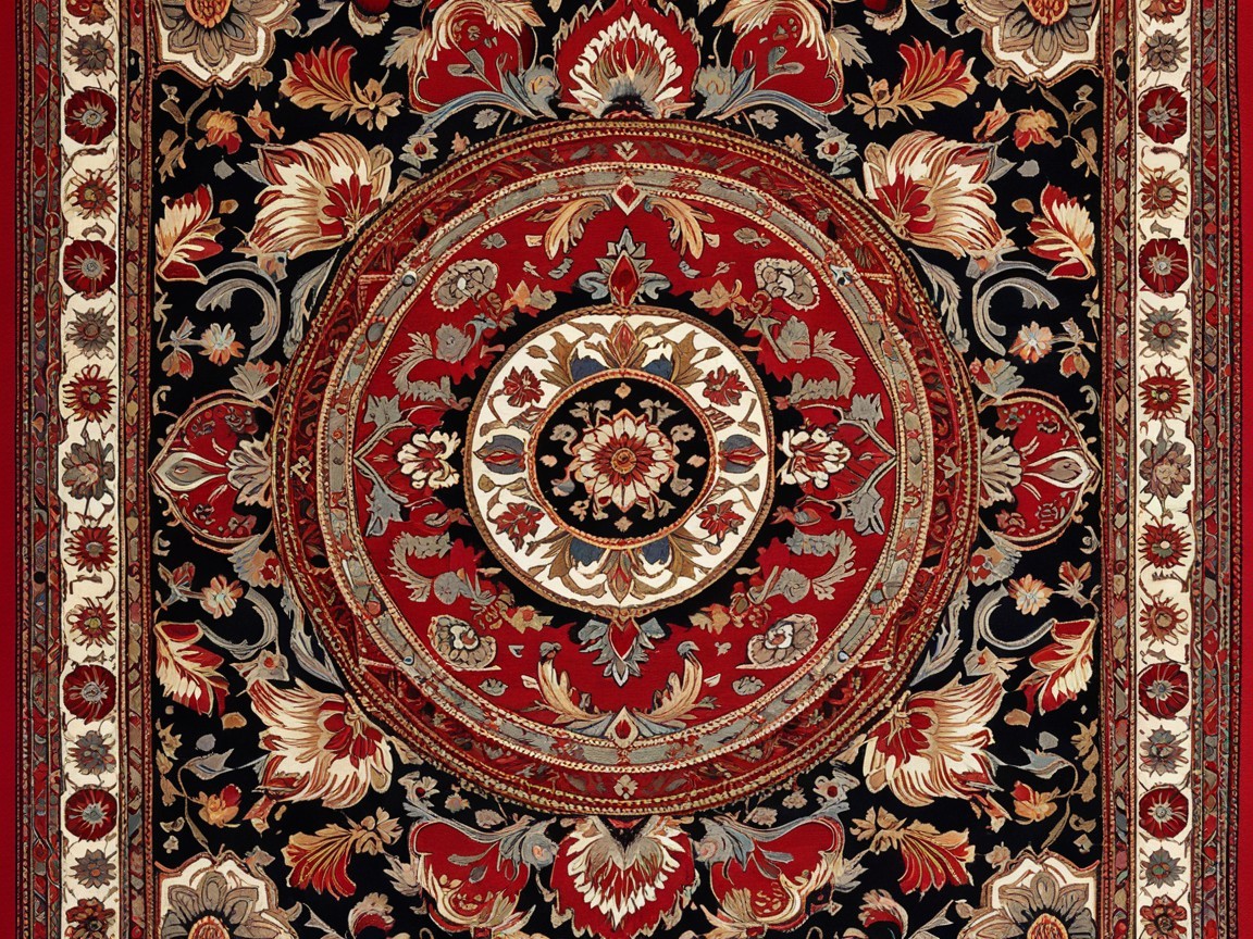 Elegant Black Floral Rug with Medallion Design