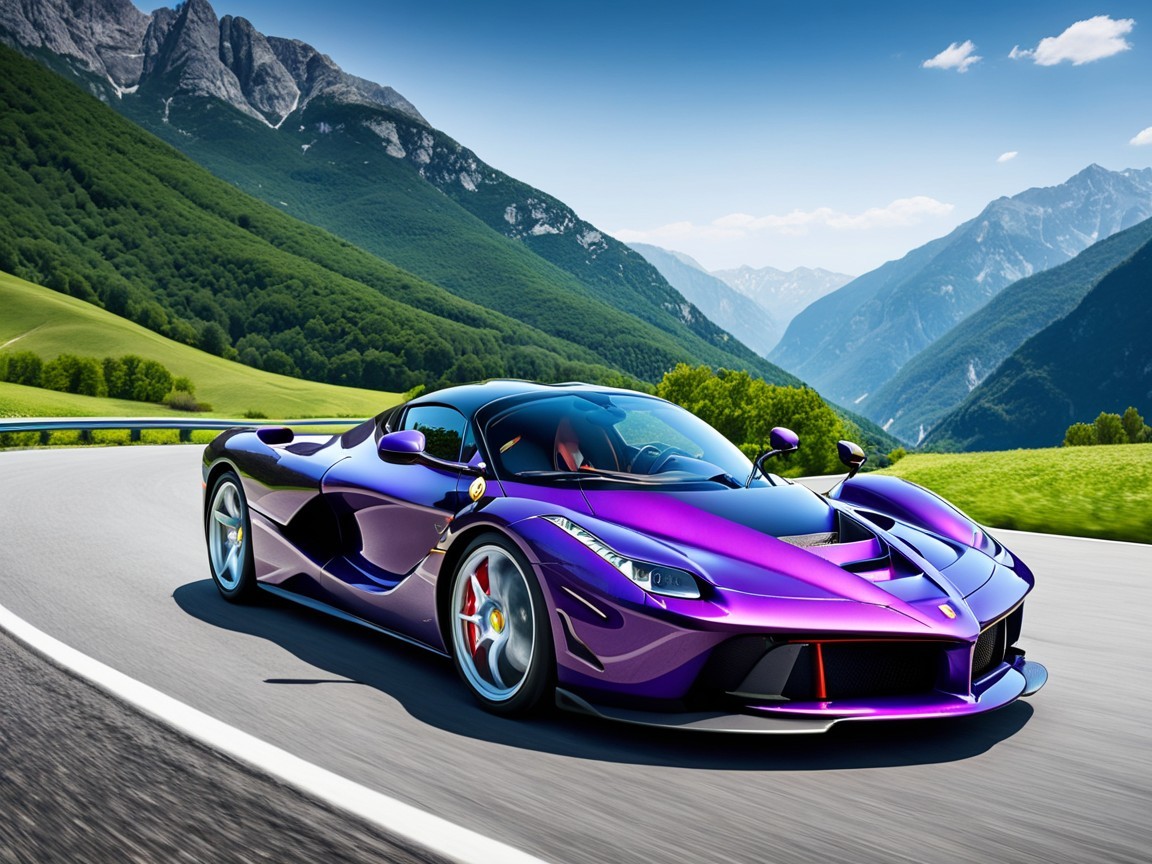 Purple Sports Car on Winding Mountain Road