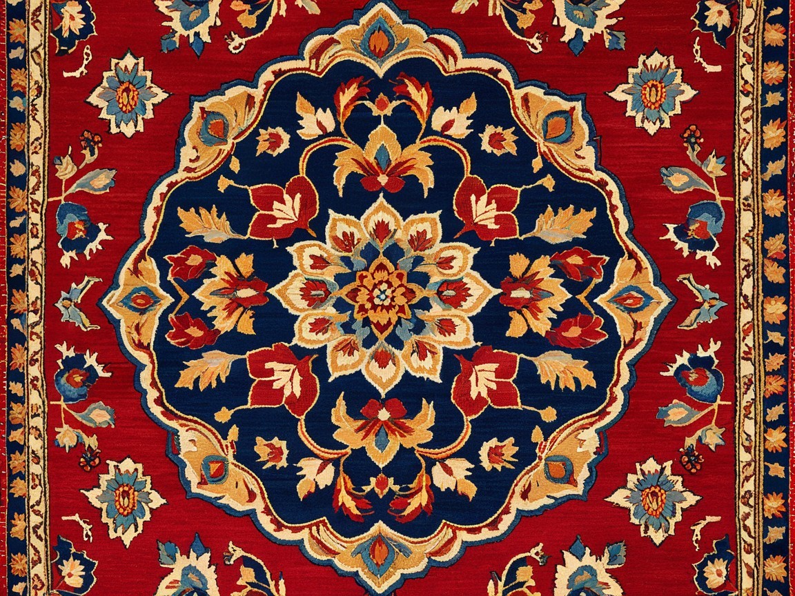 Richly Patterned Red Area Rug with Floral Motif