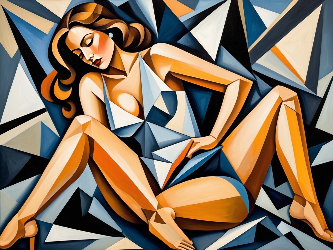 Stylized Female Figure in Abstract Geometric Setting