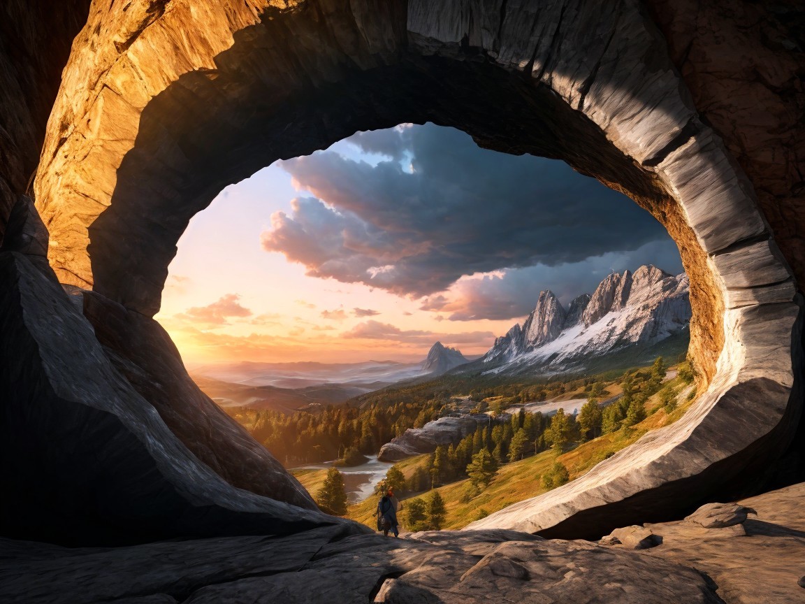 Stunning Landscape with Stone Arch and Sunset View