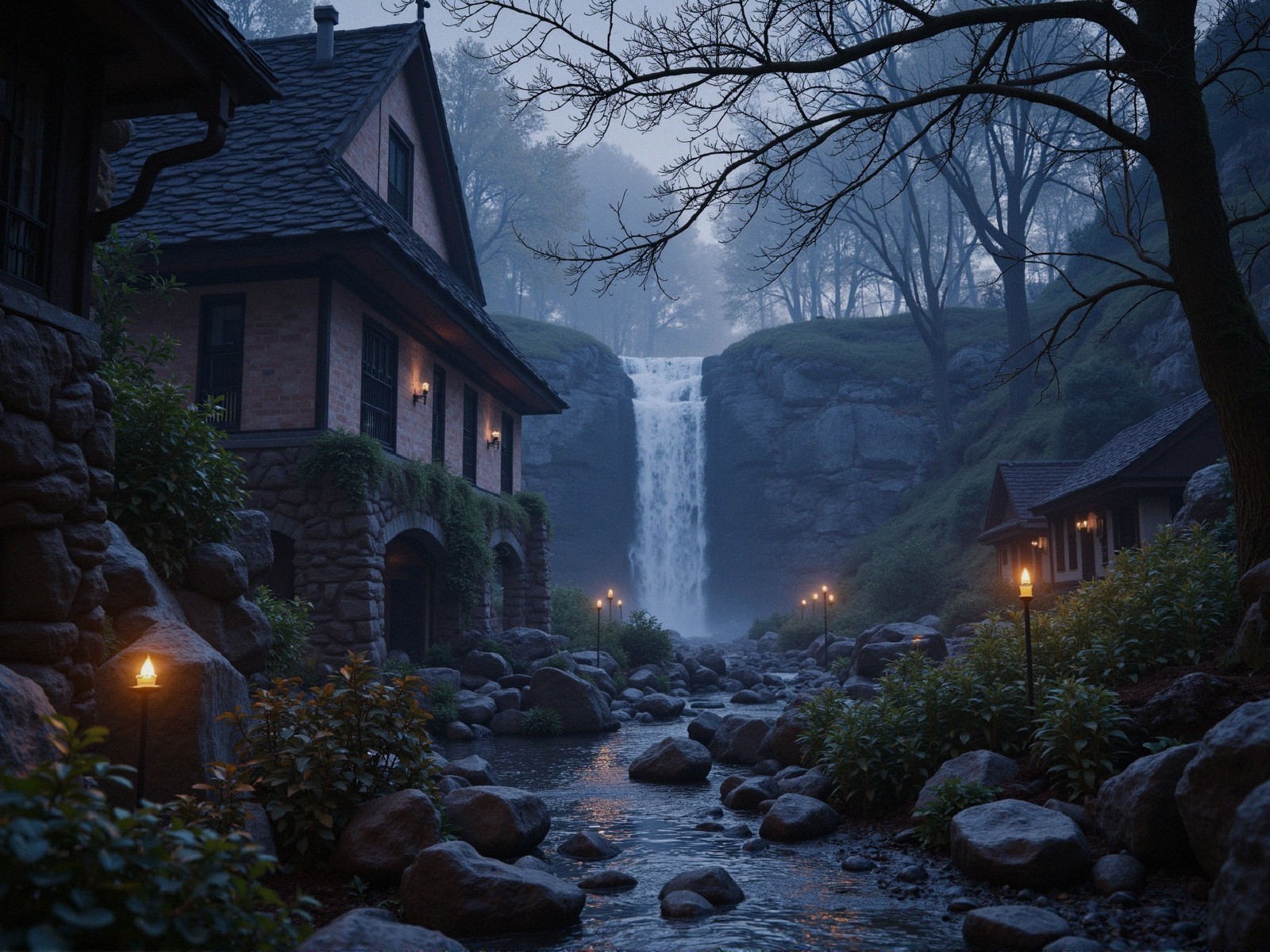 Charming Stone Cottage by a Tranquil Stream and Waterfall