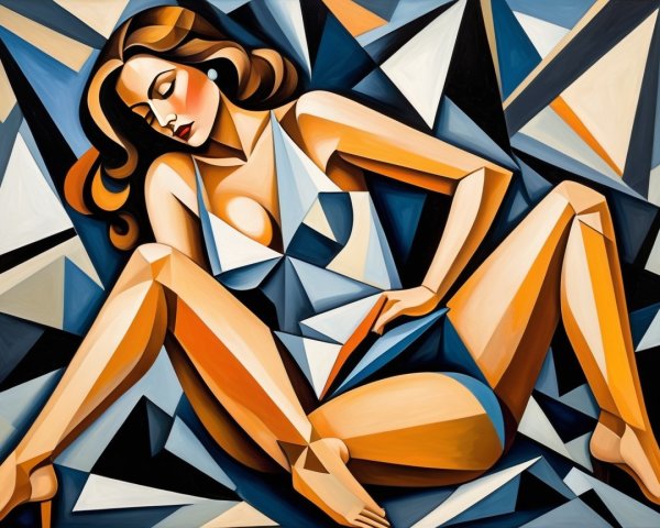 Stylized Female Figure in Abstract Geometric Setting