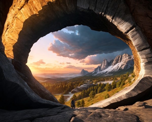Stunning Landscape with Stone Arch and Sunset View