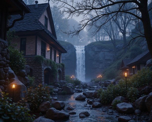 Charming Stone Cottage by a Tranquil Stream and Waterfall