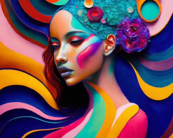 Vibrant Portrait of a Woman with Abstract Lines