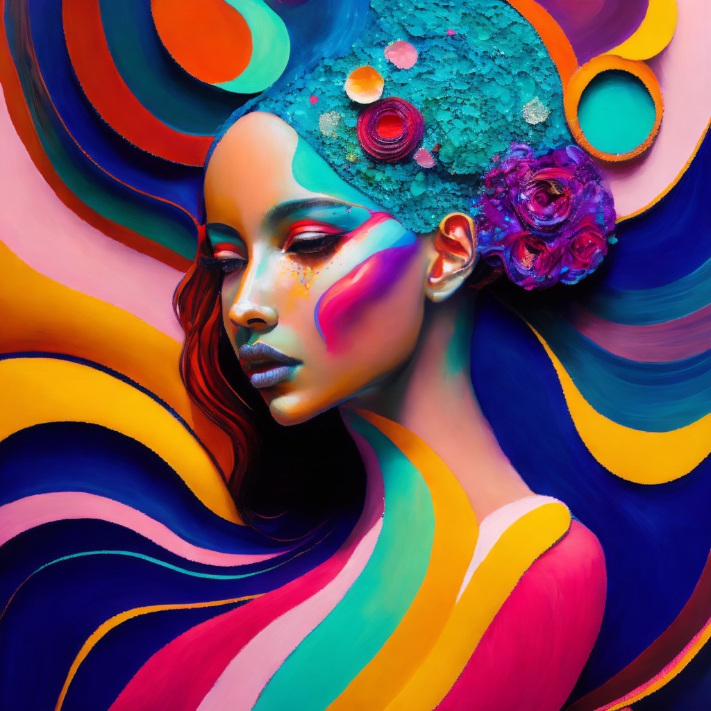 Vibrant Portrait of a Woman with Abstract Lines