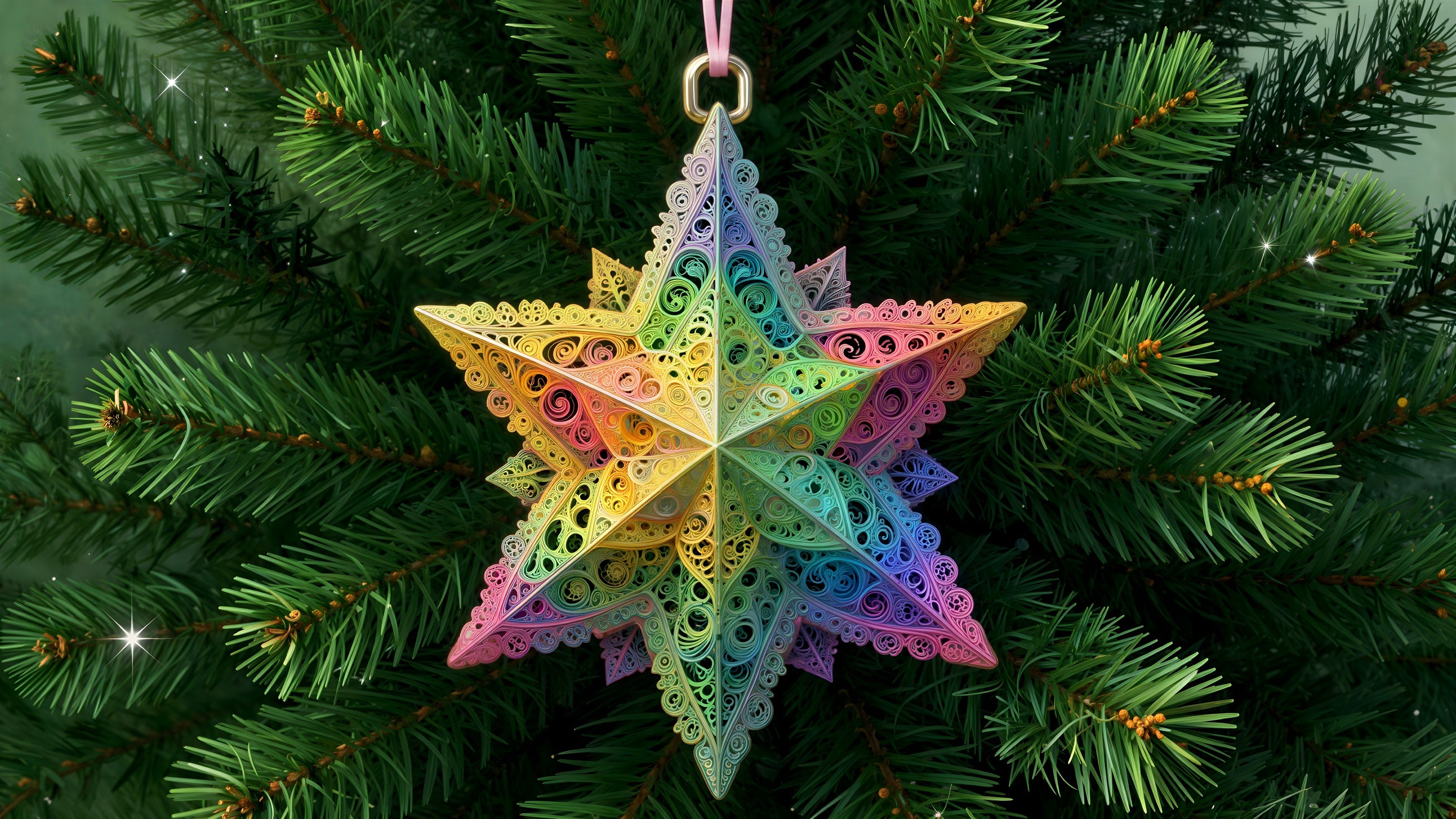 Rainbow Quilled Paper Star Christmas Tree Ornament