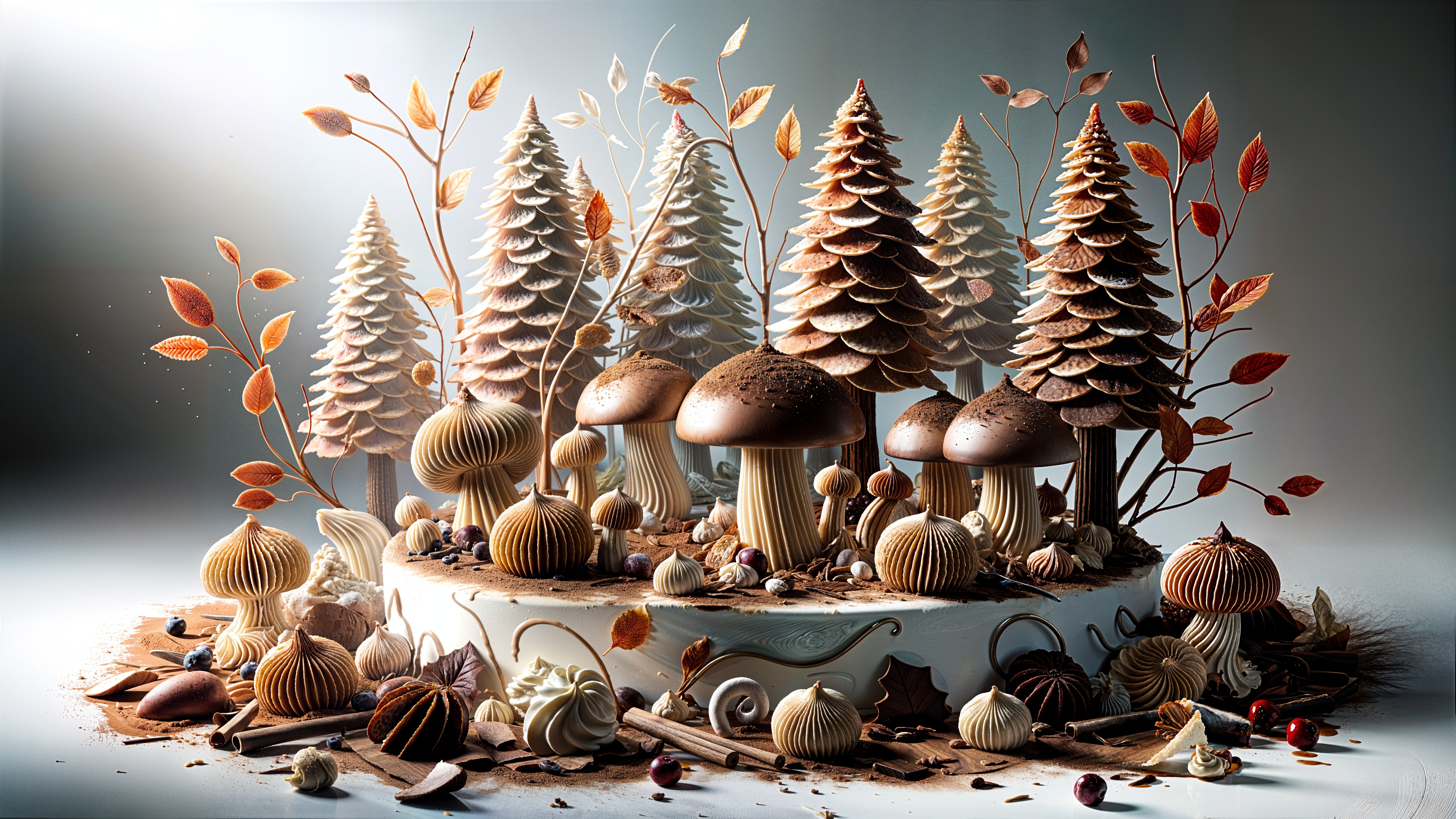 Chocolate and Pastry Forest with Edible Leaves