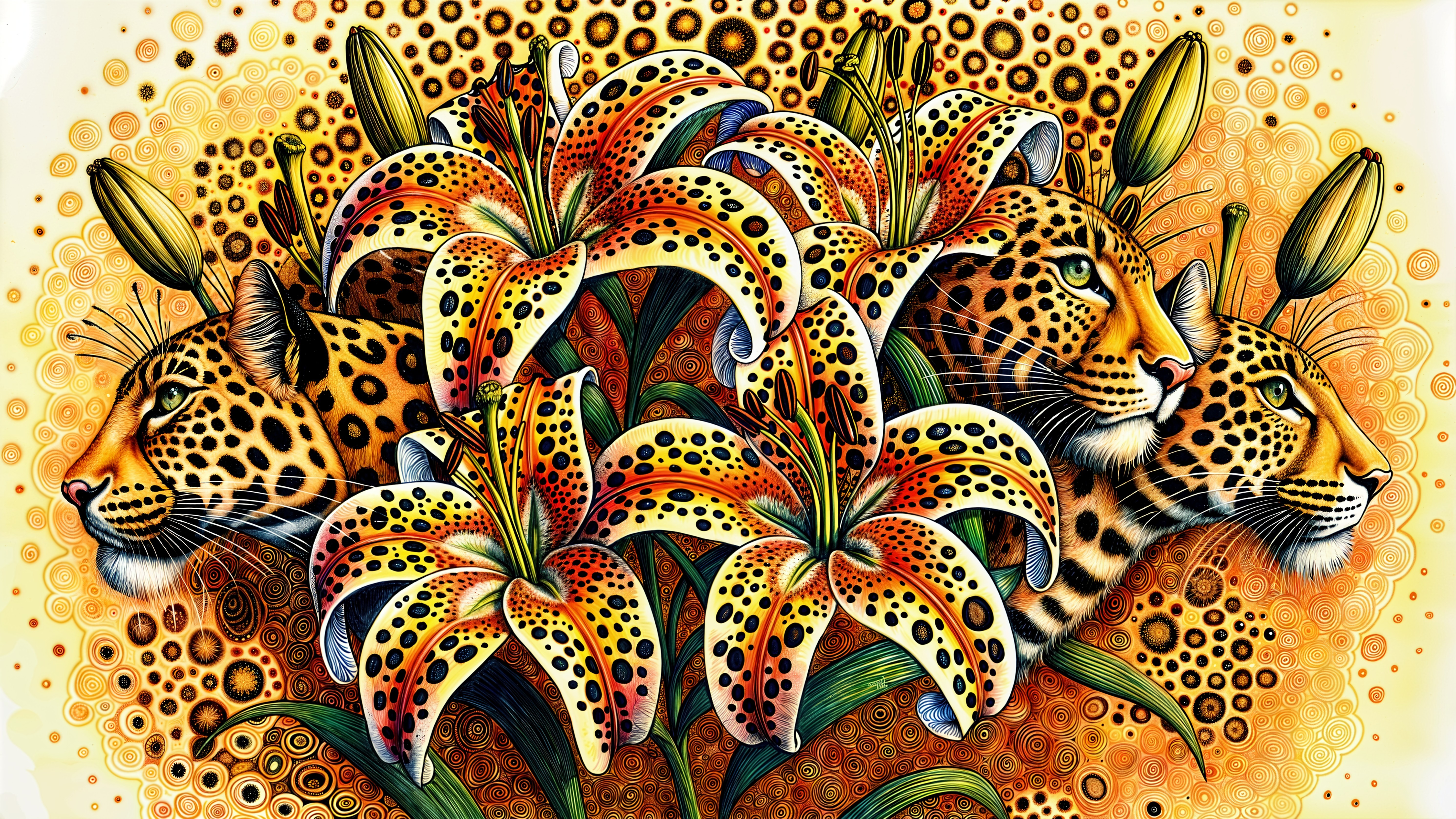 Abstract Illustration of Tiger Lilies and Leopards