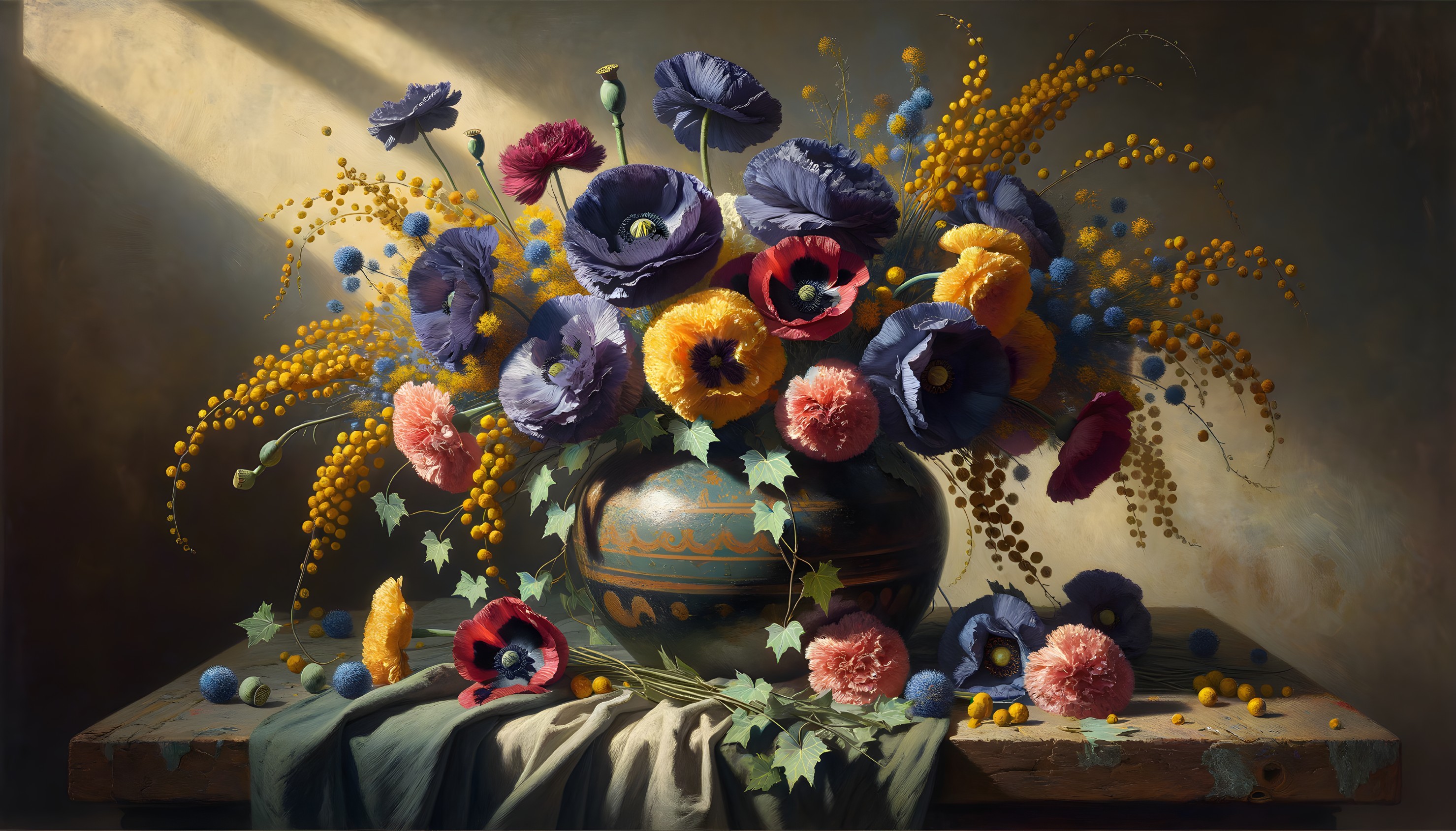 Vibrant Still Life with Colorful Flower Bouquet