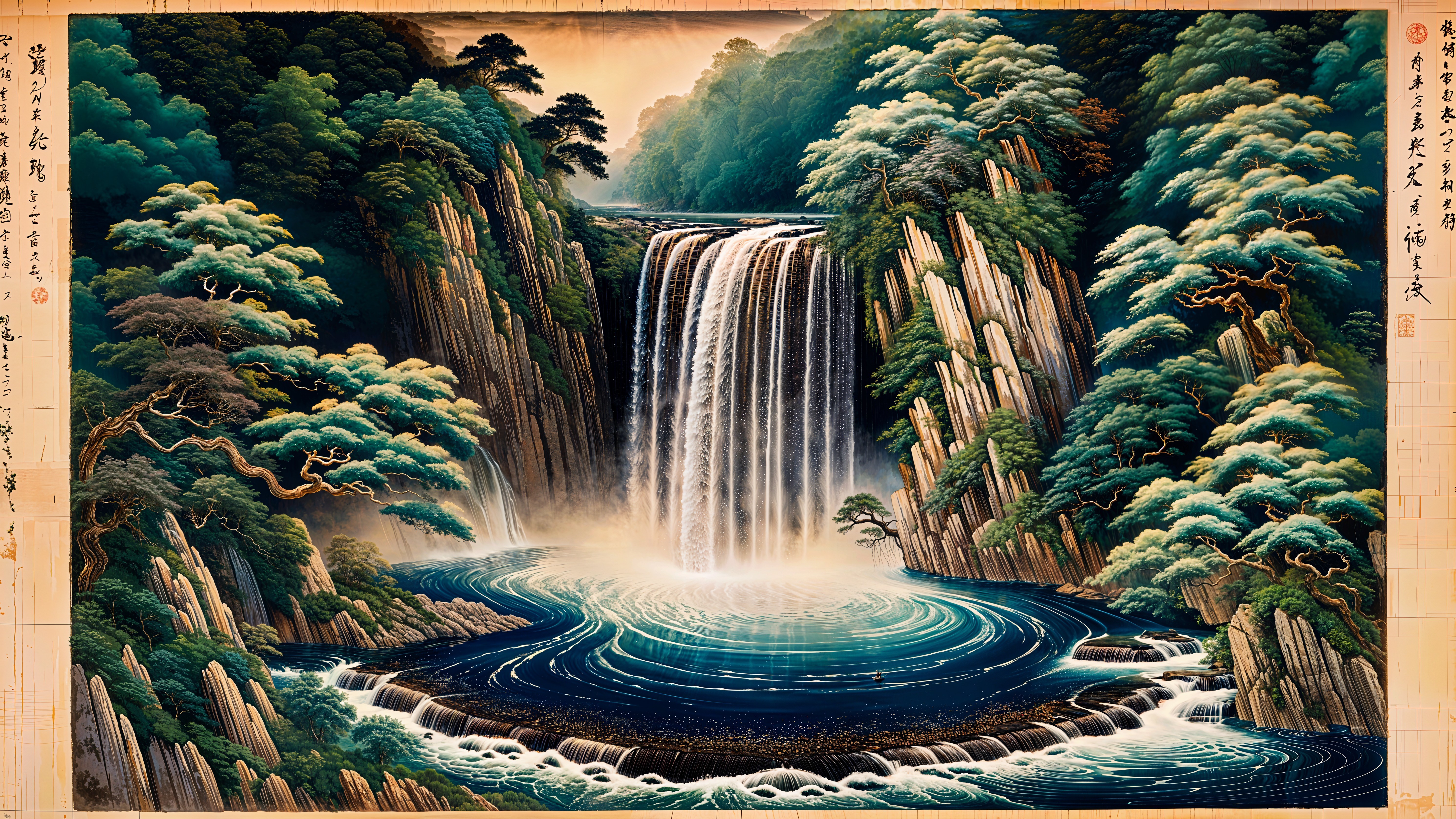 Serene Landscape with Waterfall and Tranquil Pool