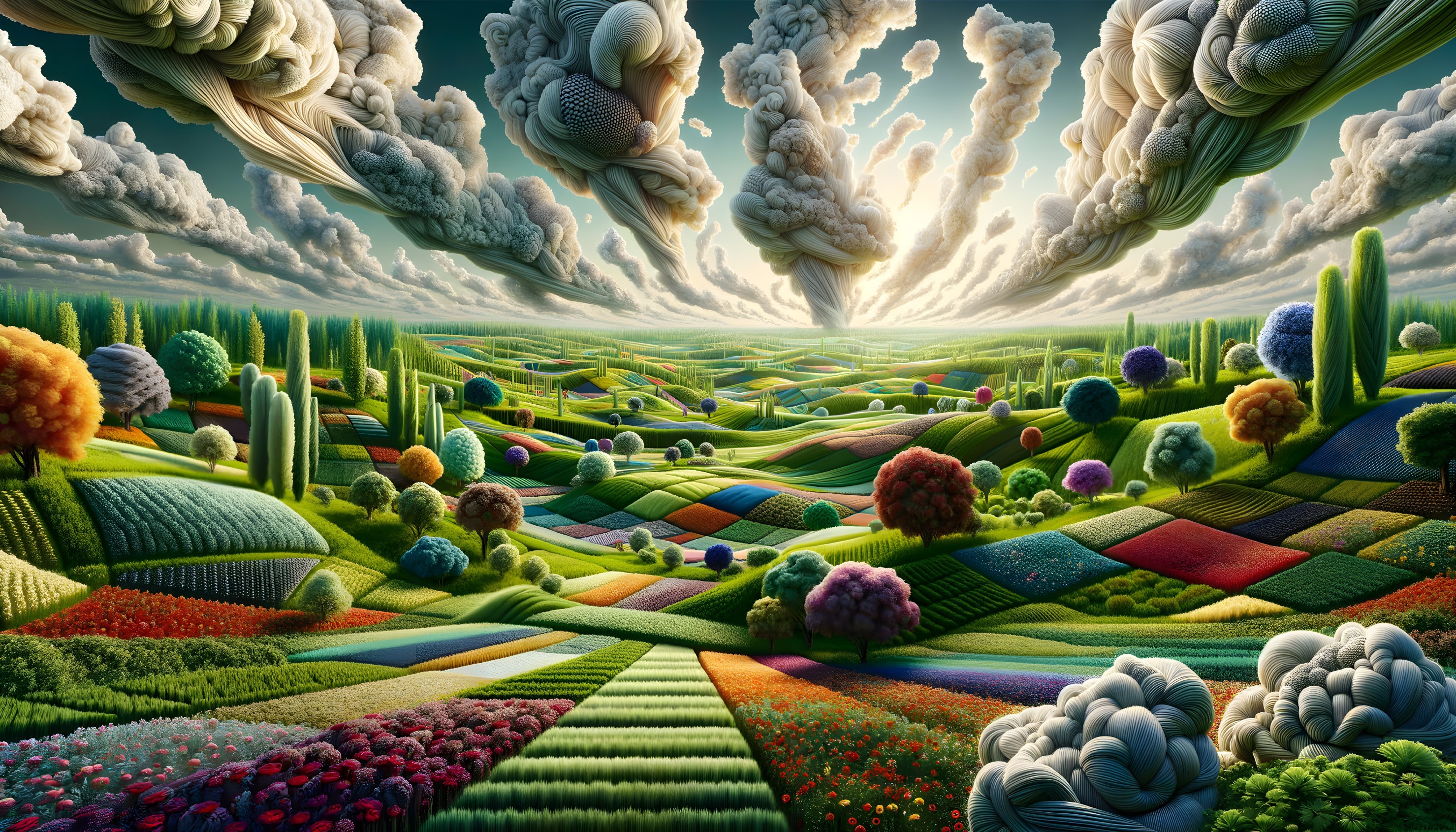 Vibrant Landscape with Colorful Flowers and Hills