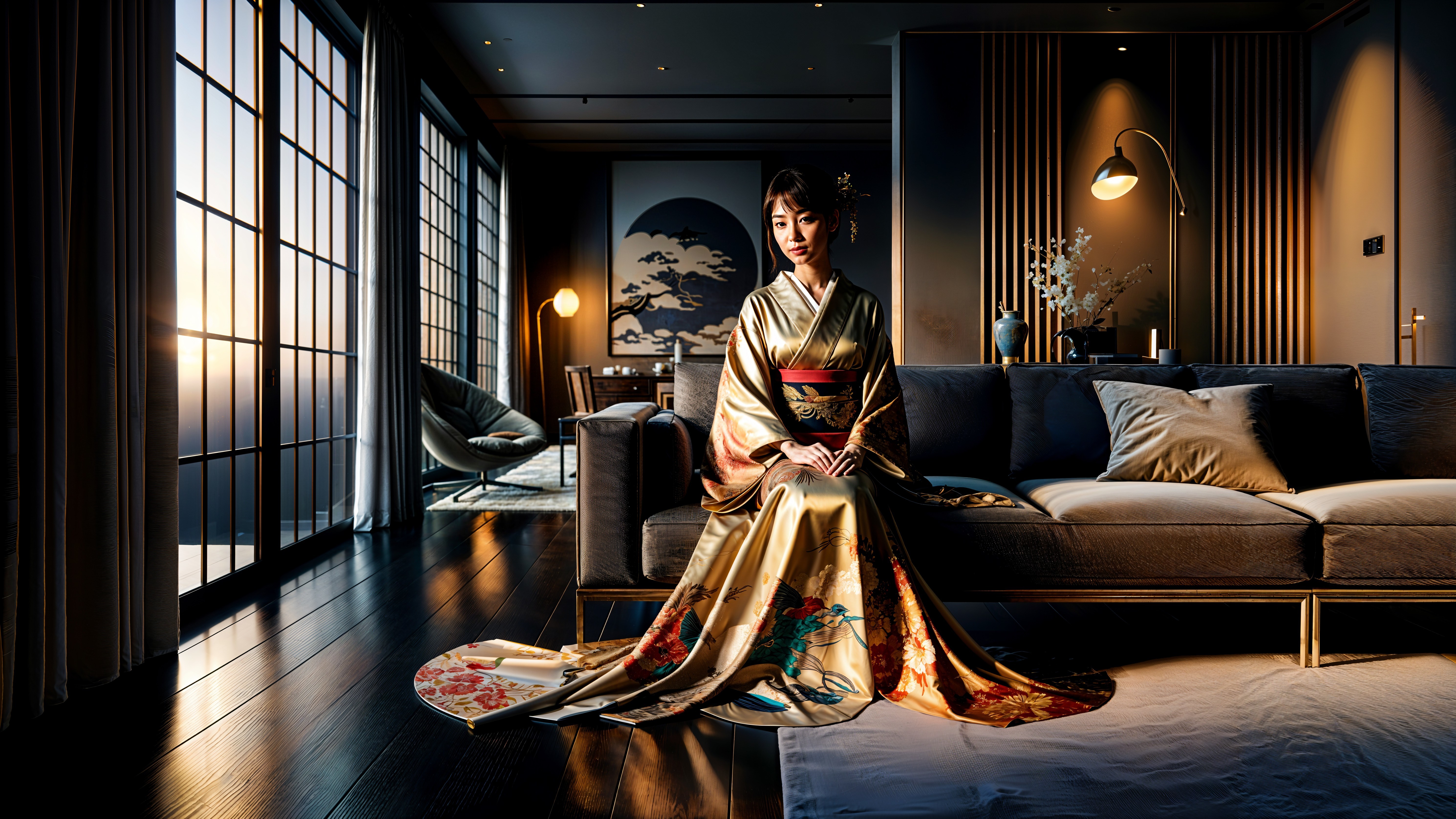 Elegant Kimono in Modern Room with Serene Decor