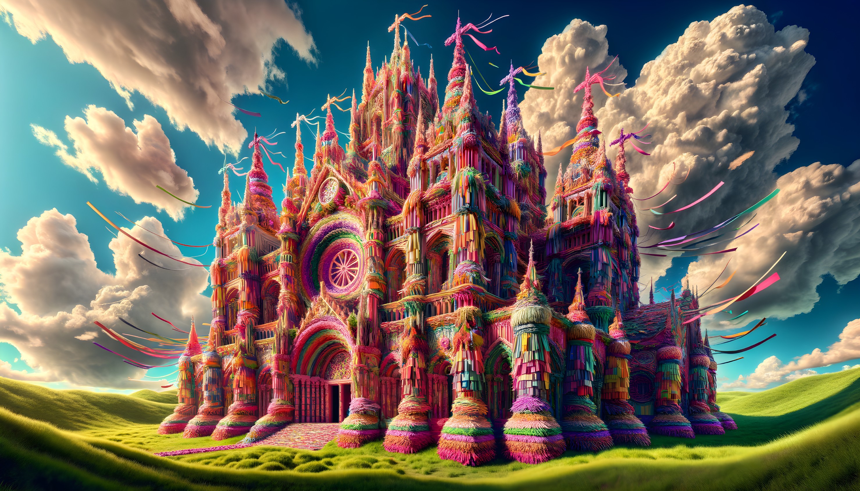 Vibrant Fantastical Castle with Colorful Patterns