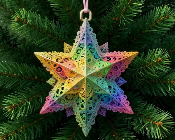 Rainbow Quilled Paper Star Christmas Tree Ornament