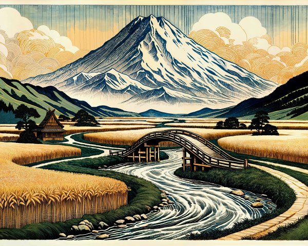 Serene Landscape with Snow-Capped Mountain and River