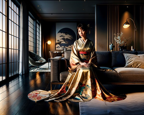Elegant Kimono in Modern Room with Serene Decor