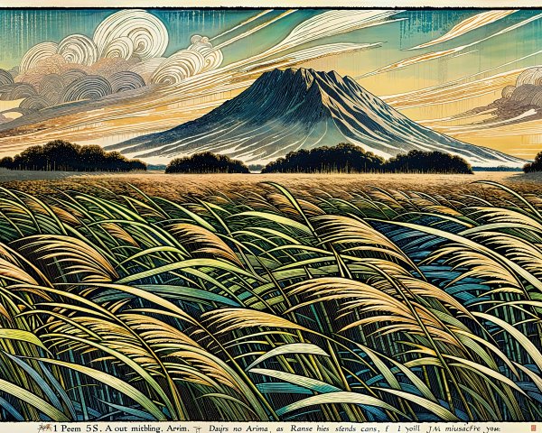 Serene Landscape with Golden Grass and Majestic Mountain