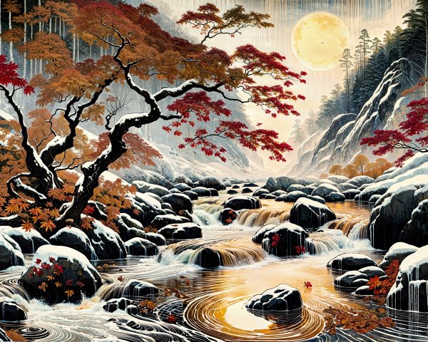 Tranquil Landscape with River and Autumn Colors