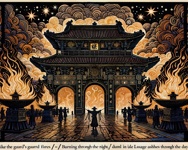 Ornate Asian-style gate with clouds and flames