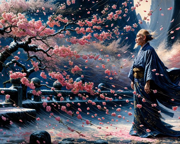 Traditional Japanese Painting of an Elderly Woman