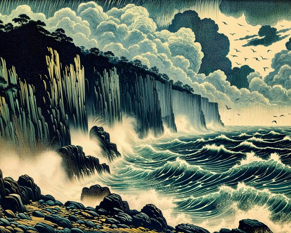 Dramatic Coastal Landscape with Cliffs and Waves