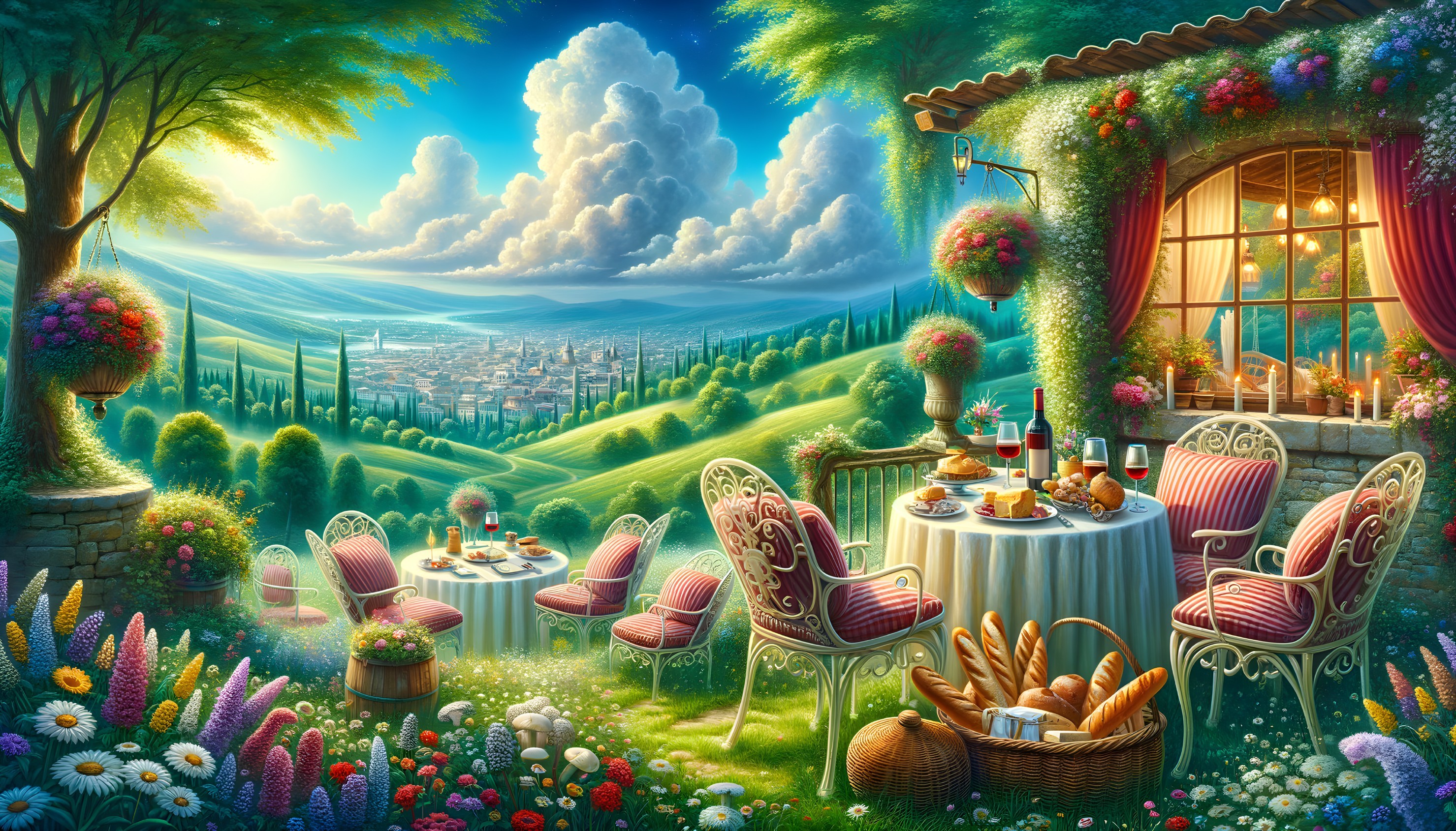 Picturesque Garden Terrace with Gourmet Dining View