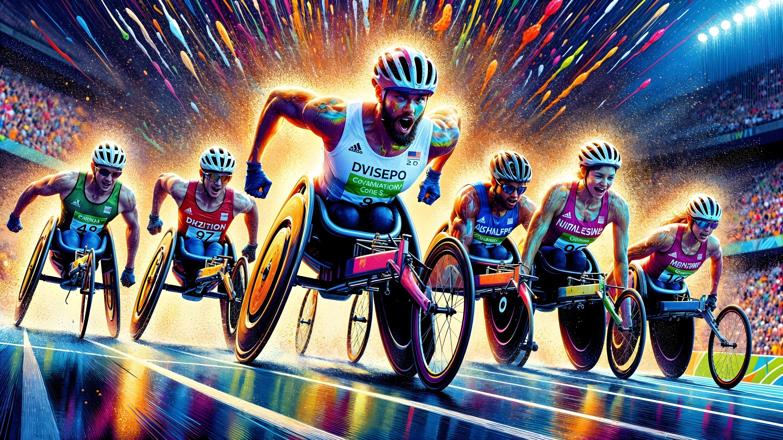 Wheelchair Athletes Racing on a Vibrant Track