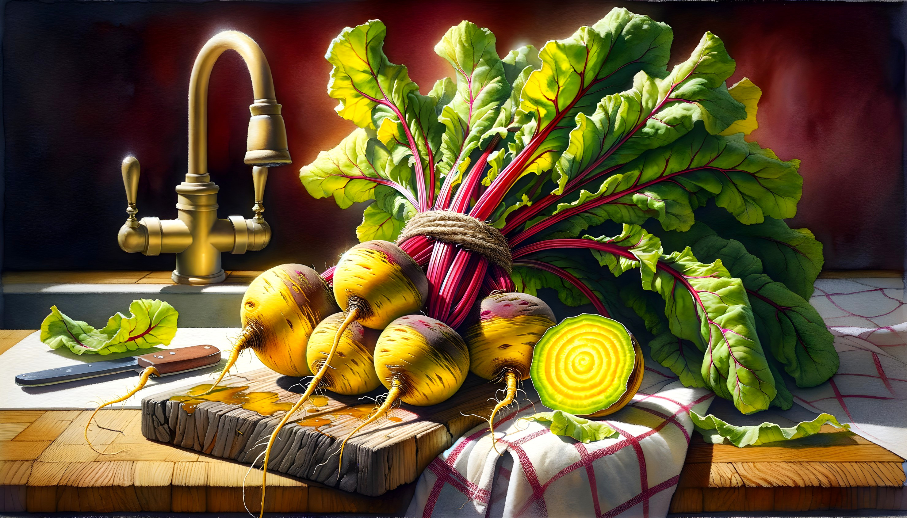 Vibrant Still Life of Fresh Beets on Cutting Board