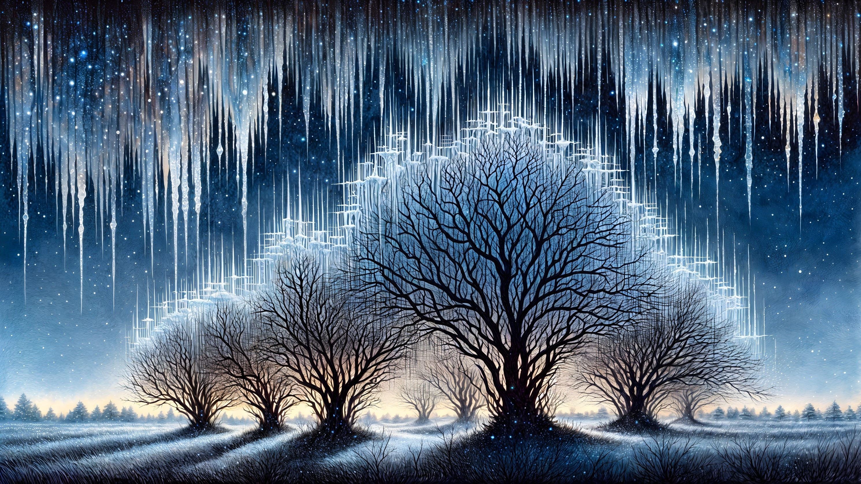 Serene Winter Landscape with Starry Night Sky