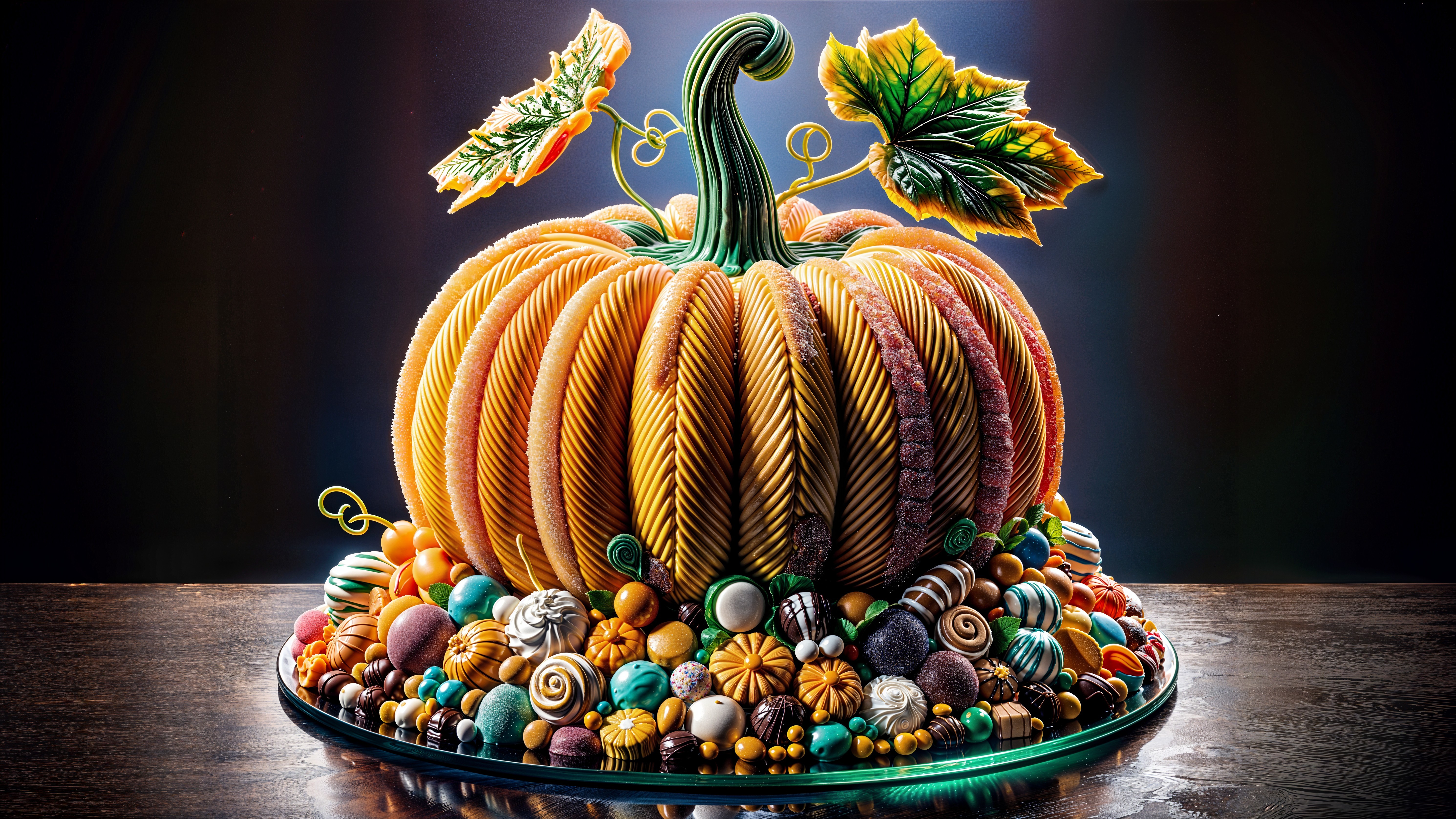 Colorful Pumpkin Dessert Centerpiece with Sweets