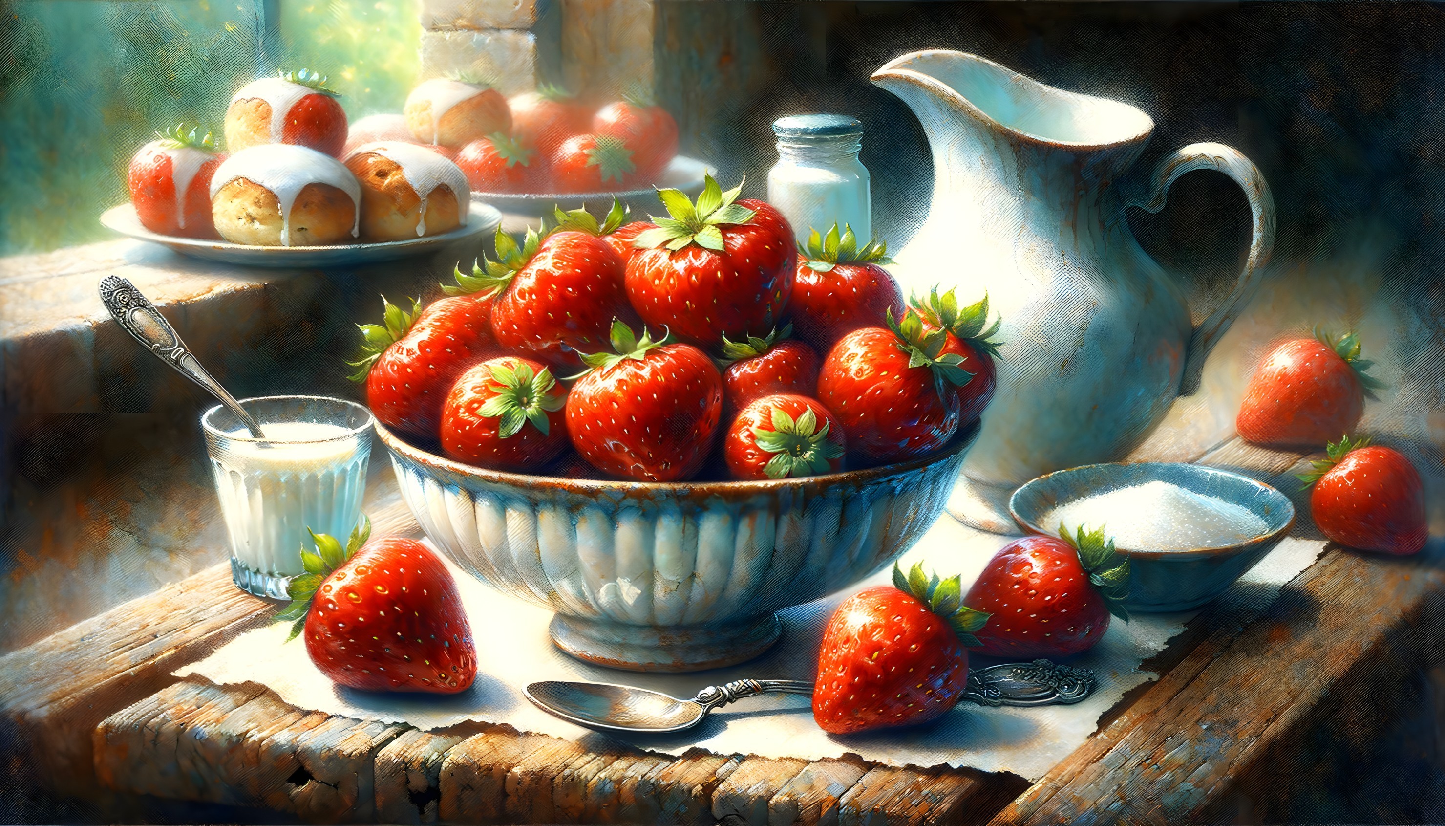 Vibrant Bowl of Fresh Strawberries and Scones Display