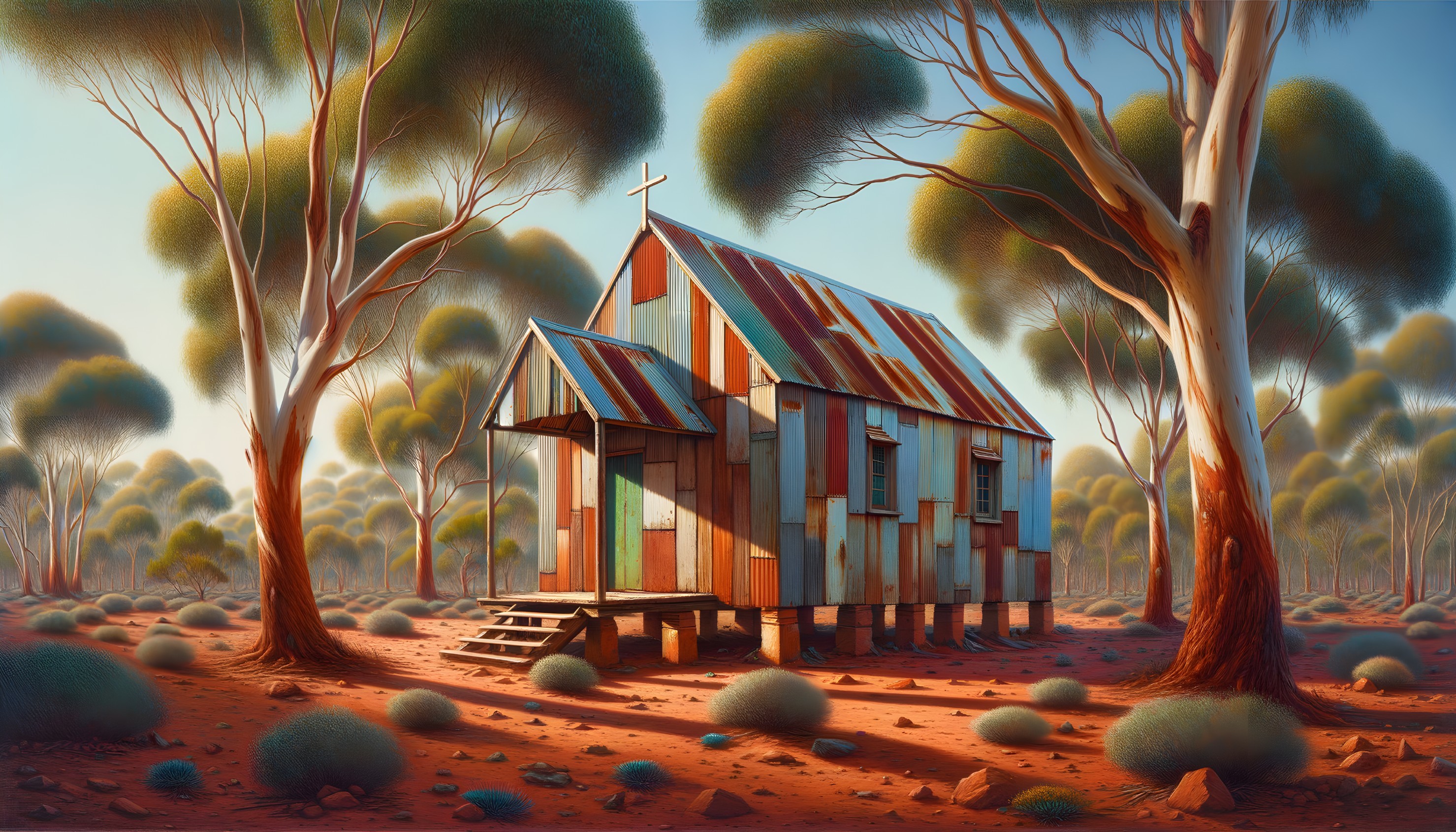 Rustic Wooden Chapel in Serene Australian Landscape