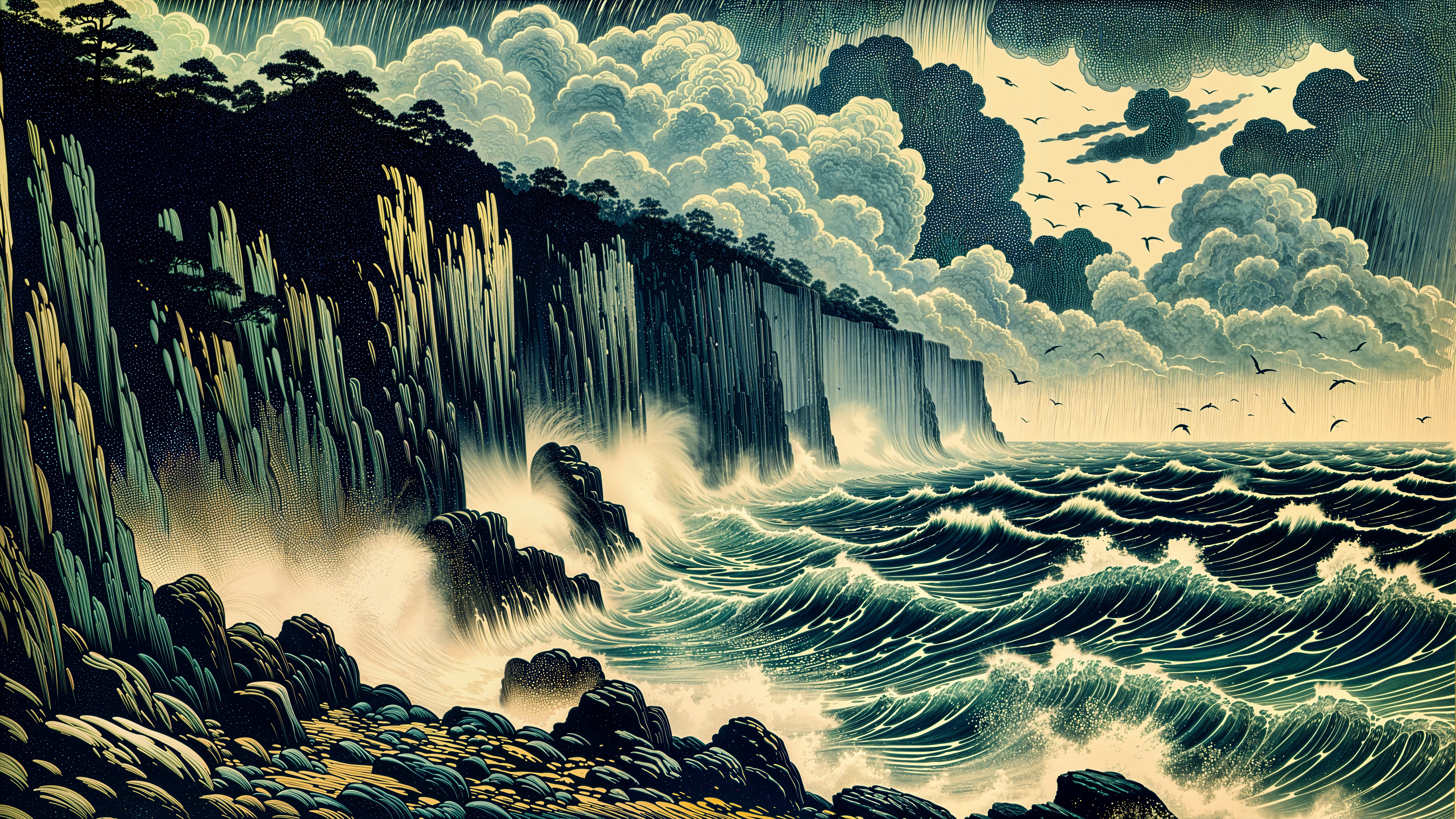 Dramatic Coastal Landscape with Cliffs and Waves
