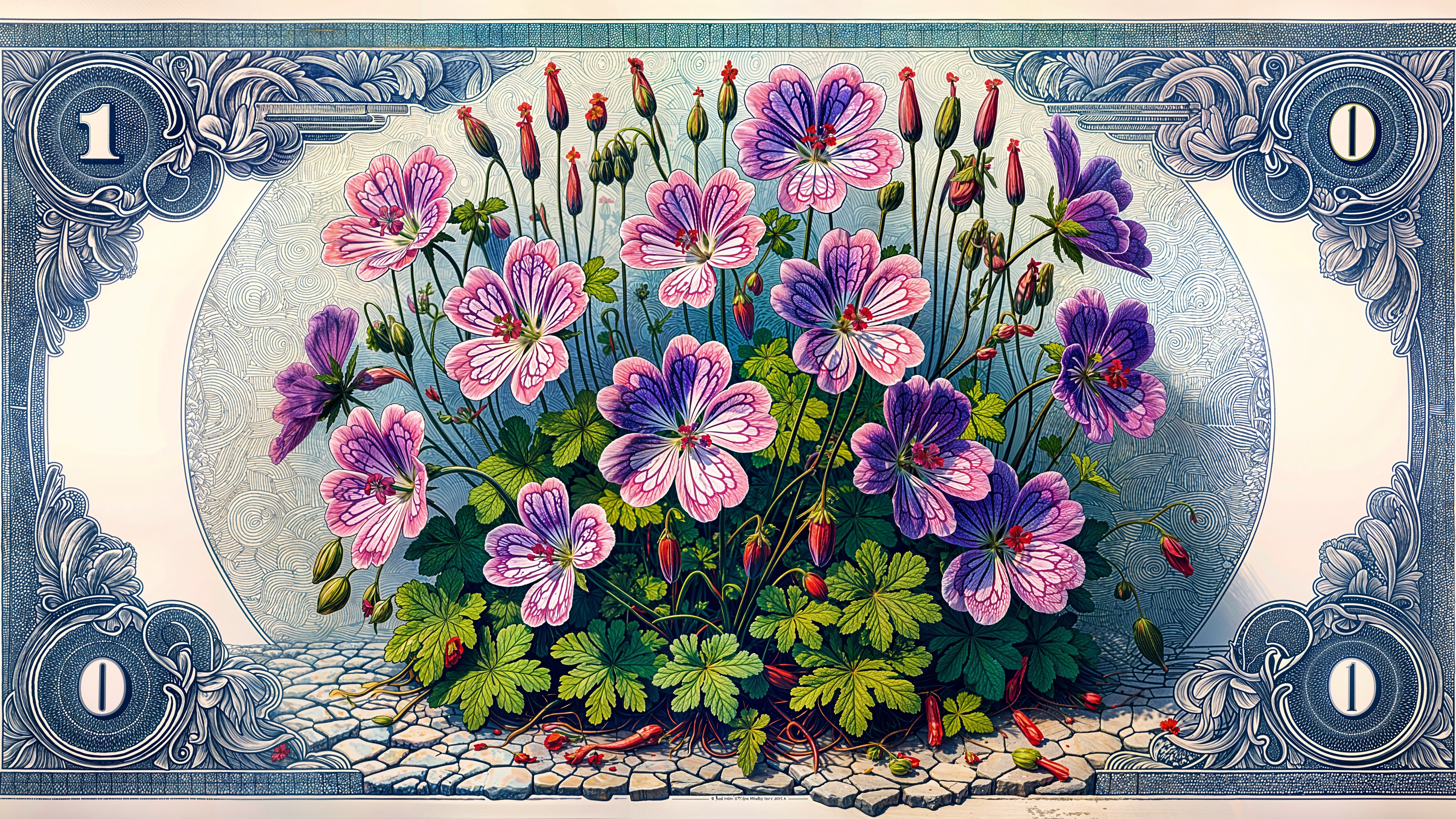 Intricate Floral Design Resembling Currency Note