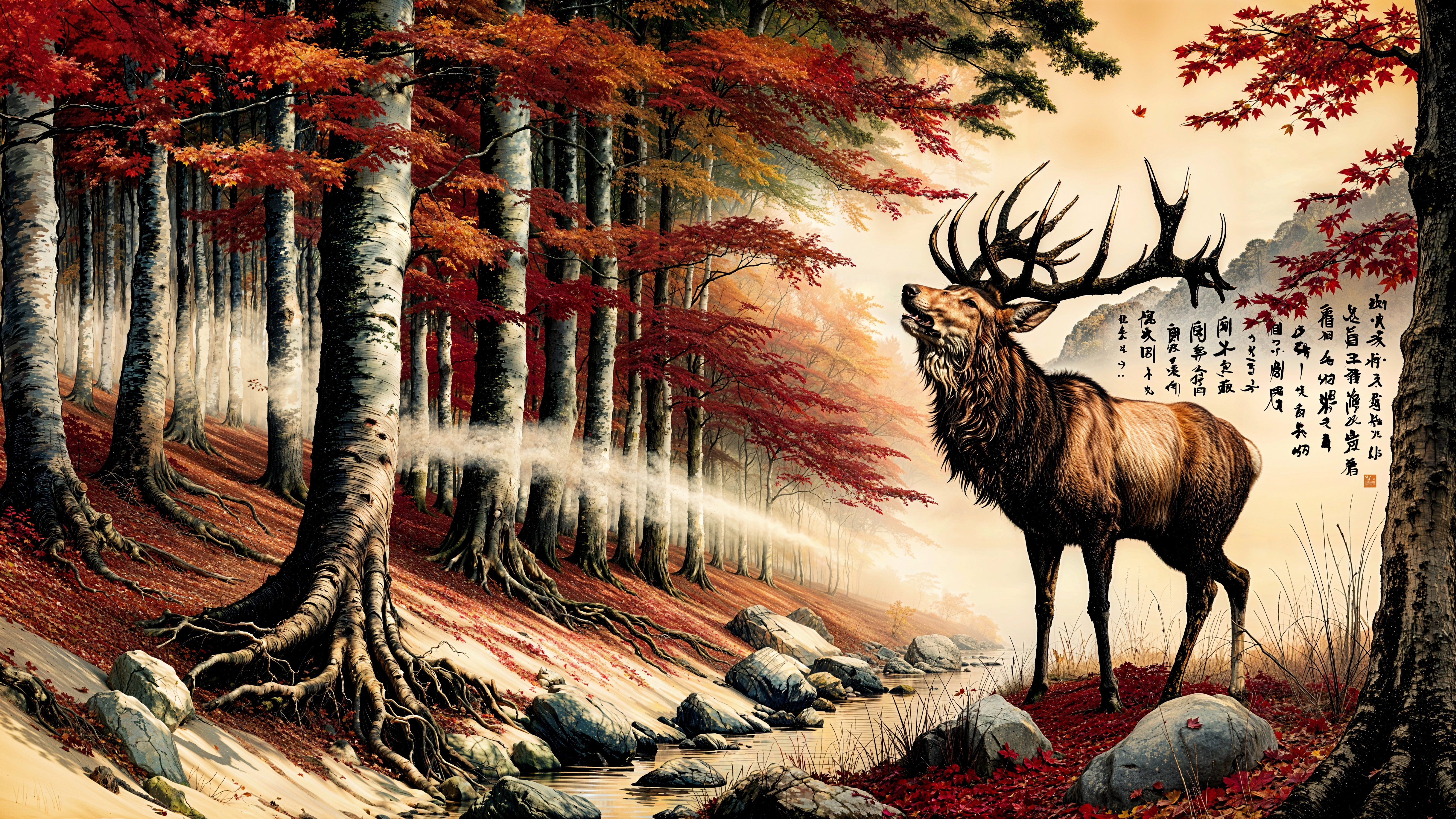Majestic stag in vibrant autumn forest setting